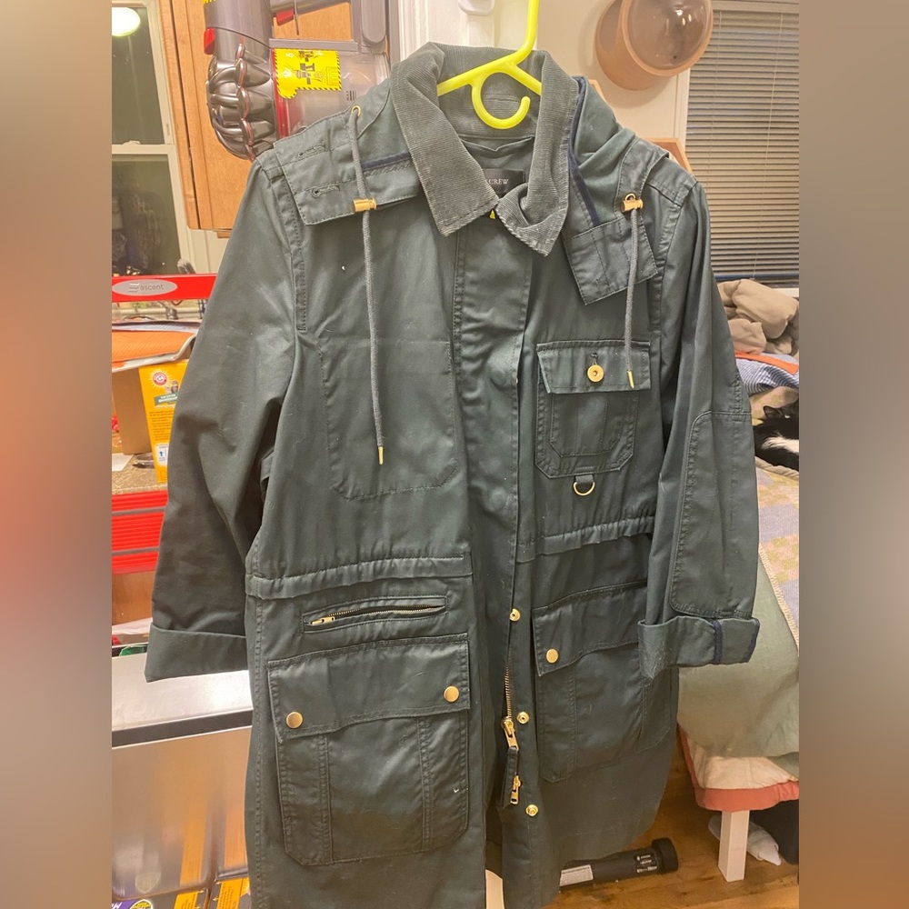 J Crew Hooded Field Jacket in Hunter Green